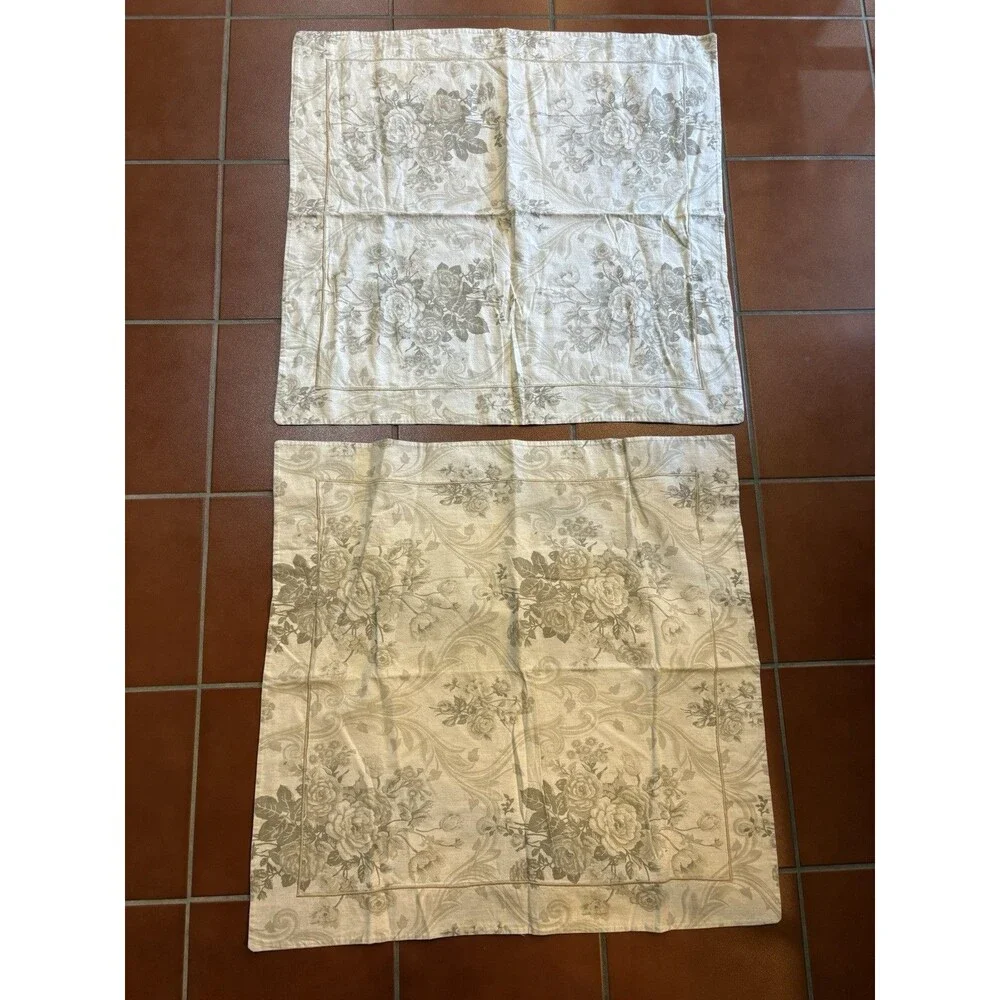 3 Chambers Williams Sonoma Pillow Shams Square Cotton Linen Tan Gray Floral